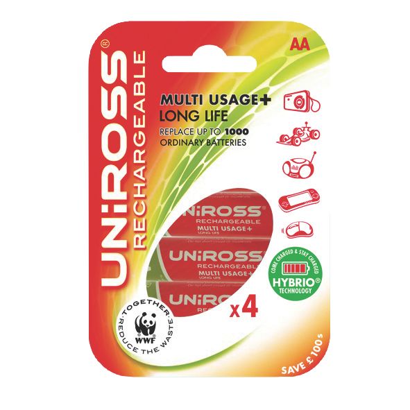 image :Uniross AA MultiUsage+ Ni-MH Batteries Pack of 4