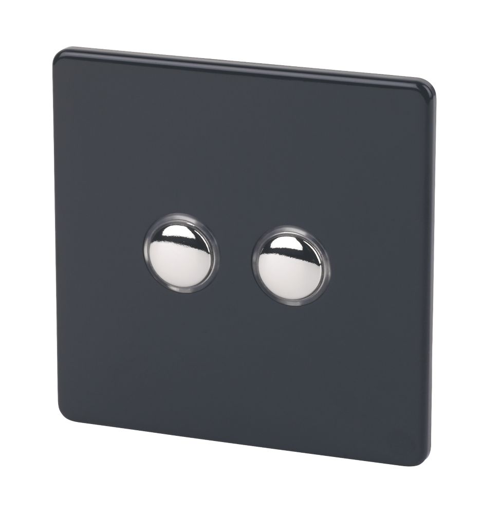 Varilight Jet Black 2 Gang 2 Way 10A Metal Push OnOff Switch