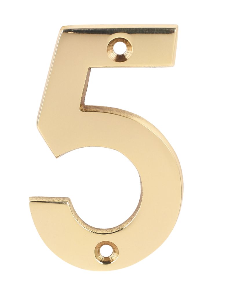 Polished Brass Door Numeral No. 5 - 75mm