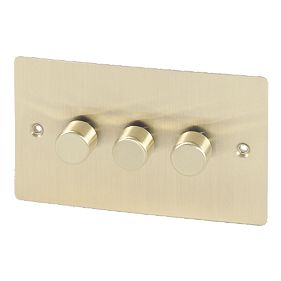 Volex 3G 2W 250W M/LV Dimmer Brushed Brass Flt Plt