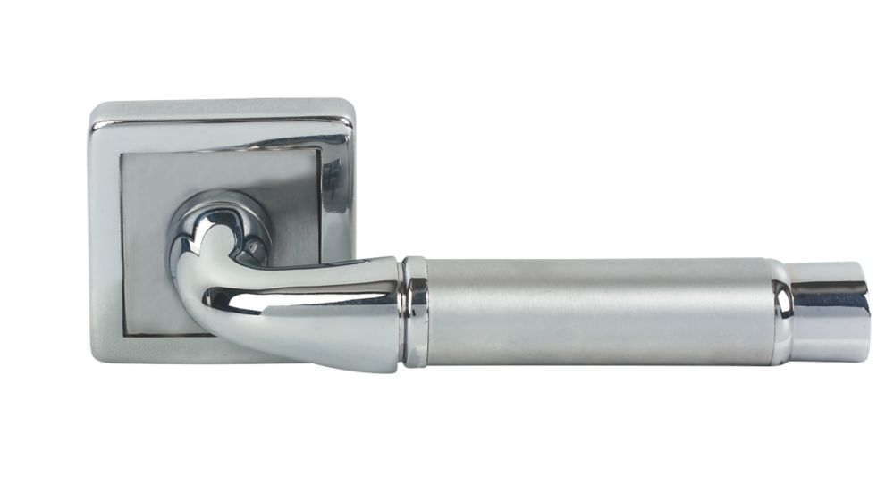 Chateau Square Lever On Rose Chrome Plated Matt Chrome Pair