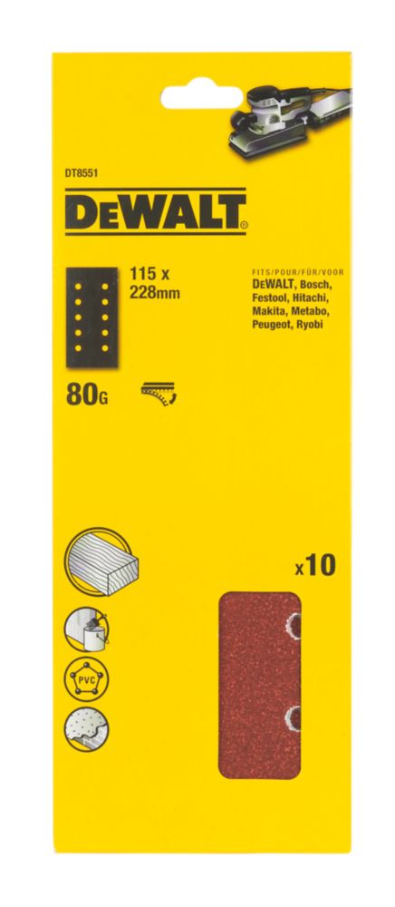 DeWalt 115 x 228mm 80 Grit Sanding Sheets Pack of 10