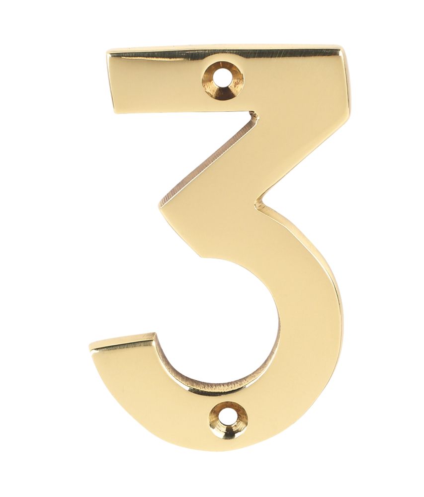 Polished Brass Door Numeral No. 3 - 75mm