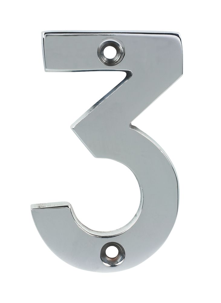 Polished Chrome Door Numeral No. 3 - 75mm