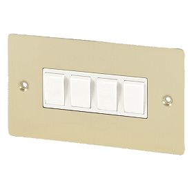 Volex 10A 4G 2W Sw Wht Ins Brushed Brass Flt Plt