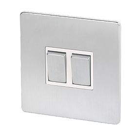 LAP 2 Gang 2 Way 10AX Switch Flat Plate Brushed Chrome with White Insert