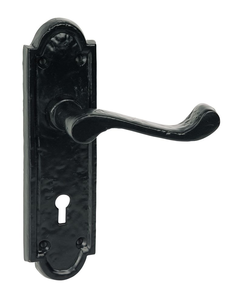 Black Lever Lock Door Handle Shaped Plate