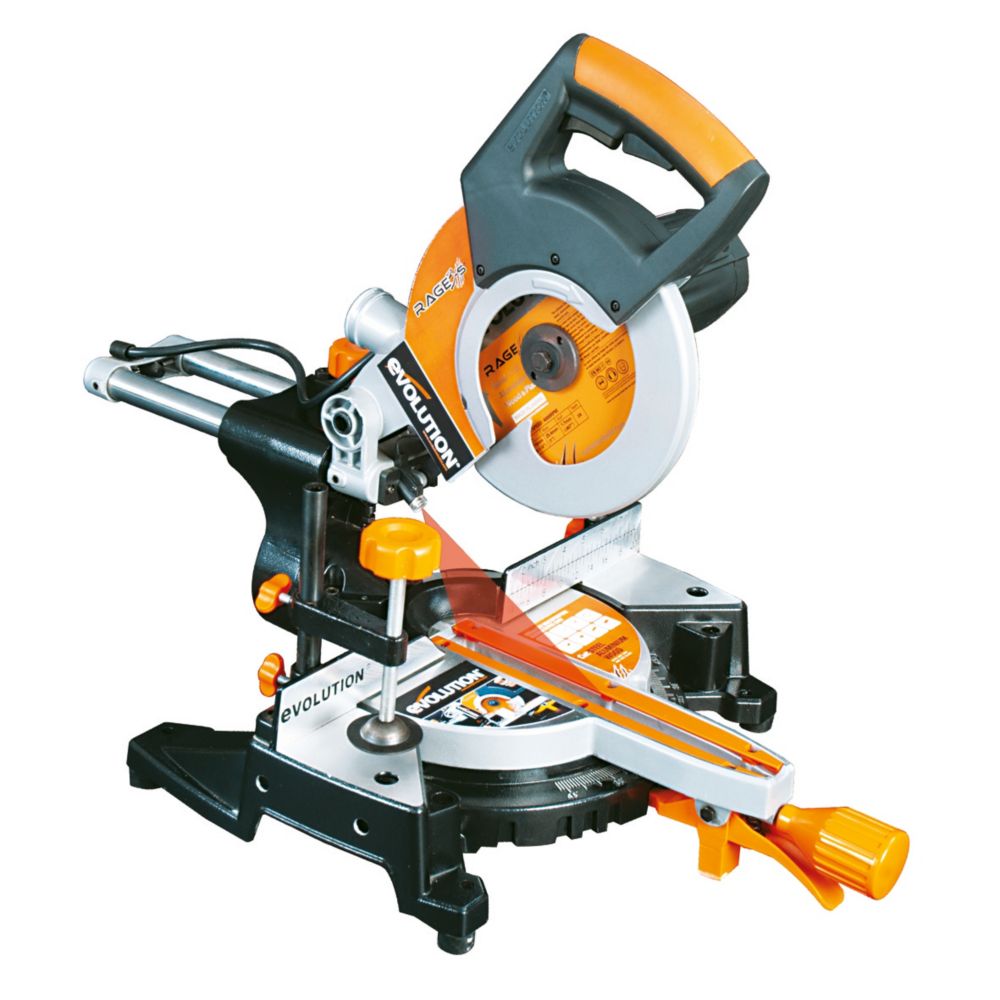 Evolution RAGE3-S 210mm Single-Bevel Sliding Compound Mitre Saw 240V ...