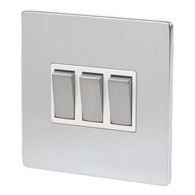 LAP 3 Gang 2 Way 10AX Switch Flat Plate Brushed Chrome with White Insert