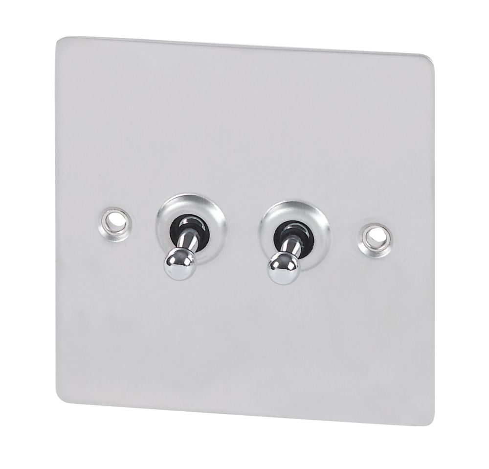 Volex 2G 2W Toggle Sw Brushed Stainless Flat Plate