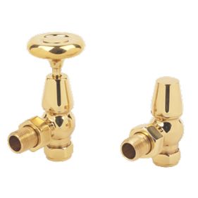 Oxford Traditional Brass Angled Radiator Valve & Lockshield 15mm