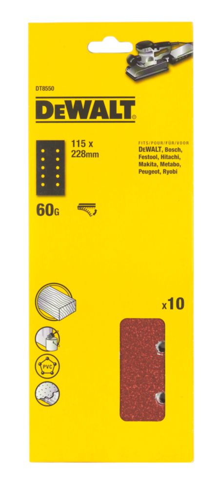 DeWalt 115 x 228mm 60 Grit Sanding Sheets Pack of 10