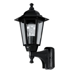 6-Panel Coach Black Lantern Outdoor Wall Light PIR