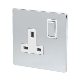 LAP 13A 1G DP Switched Socket Flat Plate Brushed Chrome with White Insert