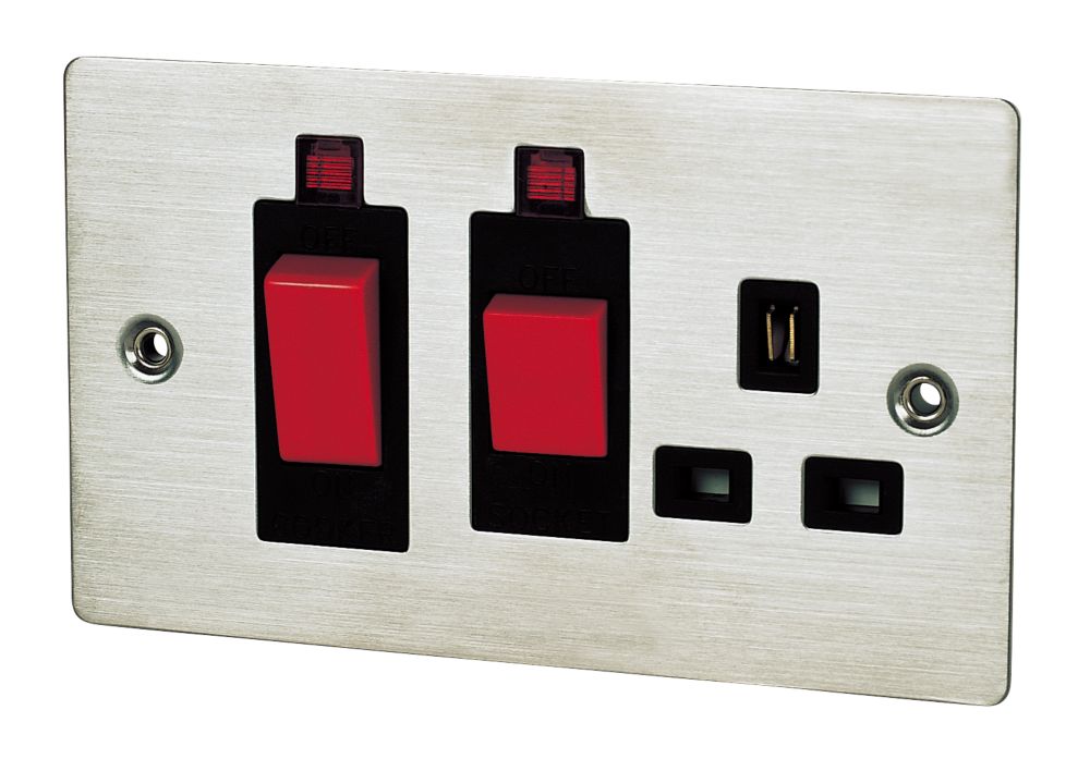 Volex 45A DP Sw /13A Skt Blk Ins Brushed Stainless Flat Plate