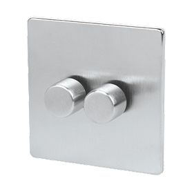 LAP 2G 2W 250W Mains / Low Voltage Dimmer Flat Plate Brushed Chrome