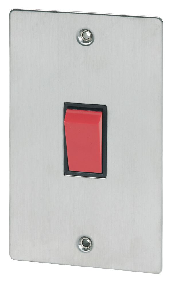 Volex 45A DP Sw Blk Ins Brushed Stainless Flat Plate