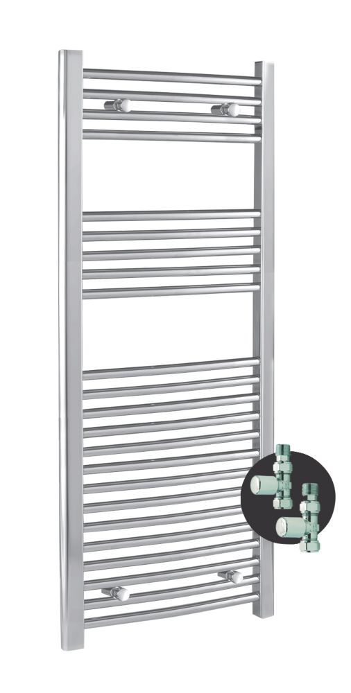 Kudox Curved Chrome Towel Rail plus Valves 1100 x 500mm
