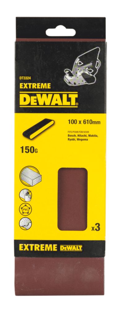 DeWalt 100 x 610mm 150 Grit Sanding Belts Pack of 3