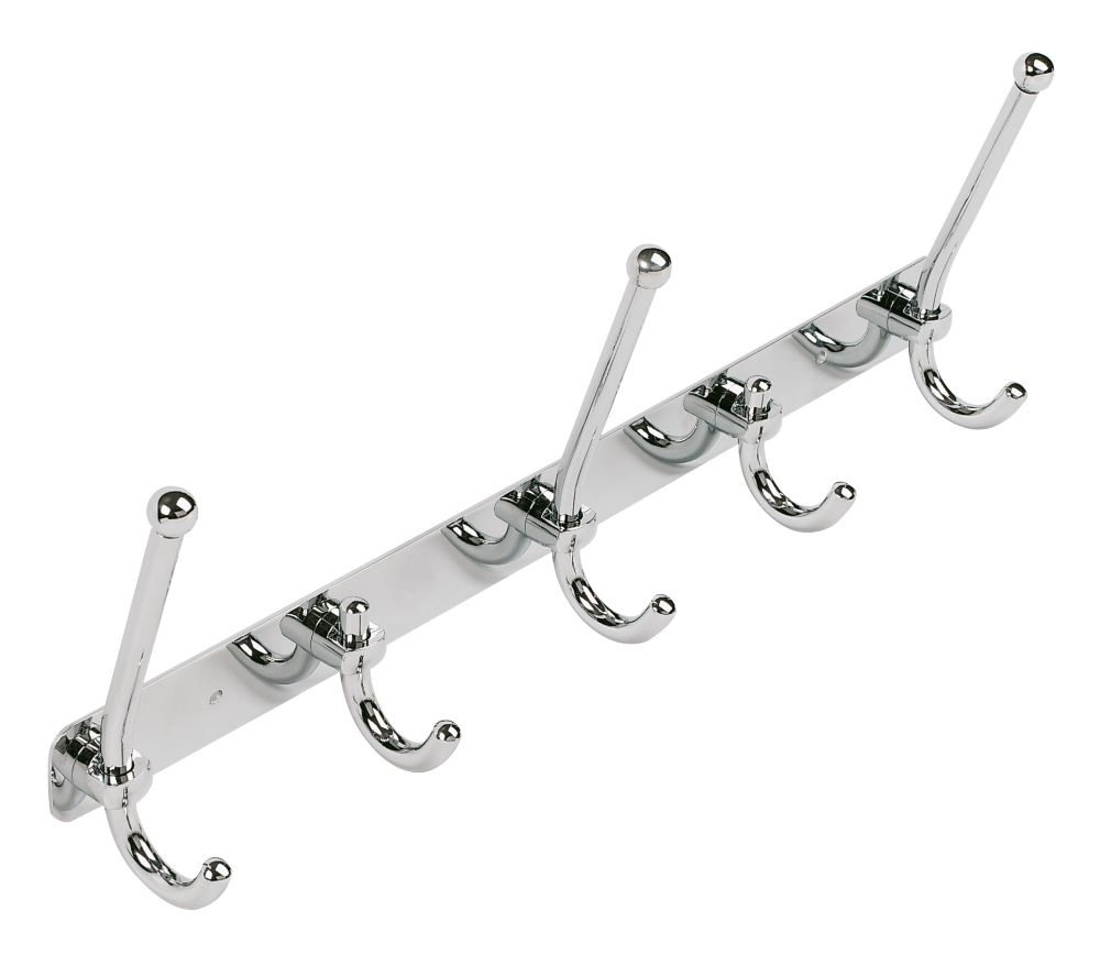 Coat Hook Rail Polished Chrome Effect 395 x 125mm