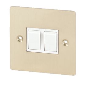 Volex 10A 2G 2W Sw Wht Ins Brushed Brass Flt Plt