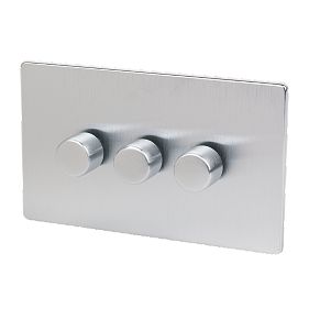 LAP 3G 2W 250W Mains / Low Voltage Dimmer Flat Plate Brushed Chrome