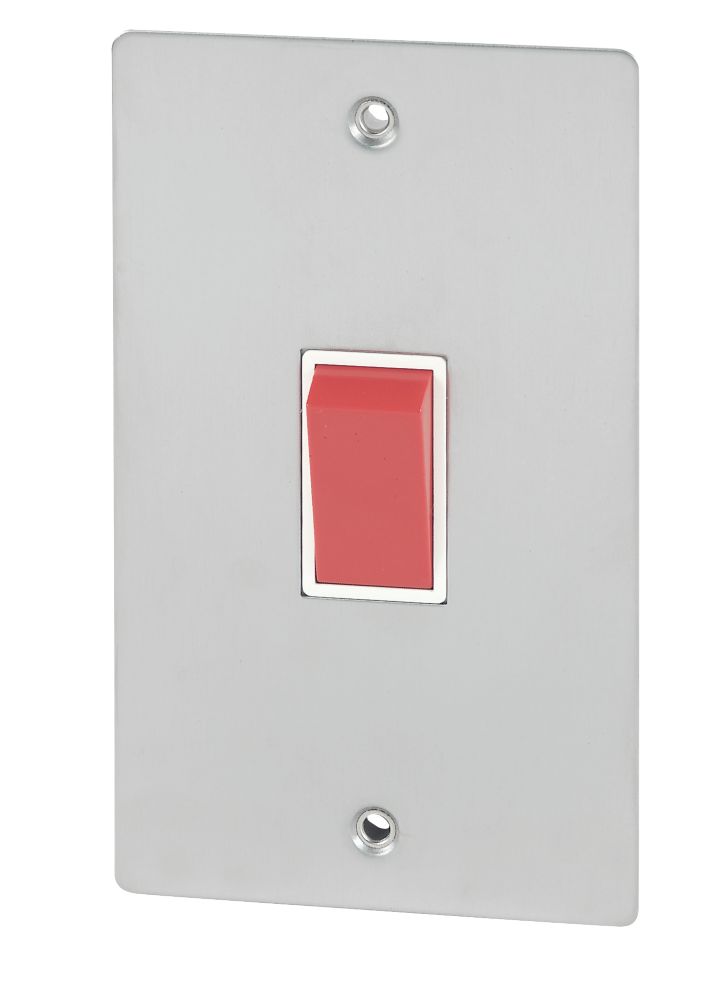 Volex 45A DP Sw Wht Ins Brushed Stainless Flat Plate