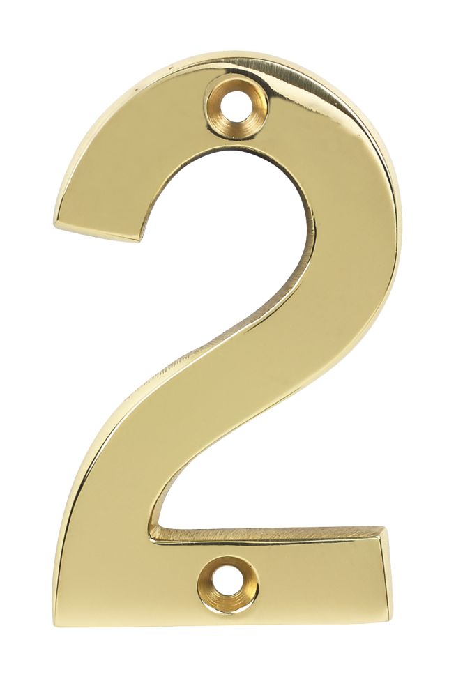 Polished Brass Door Numeral No. 2 - 75mm
