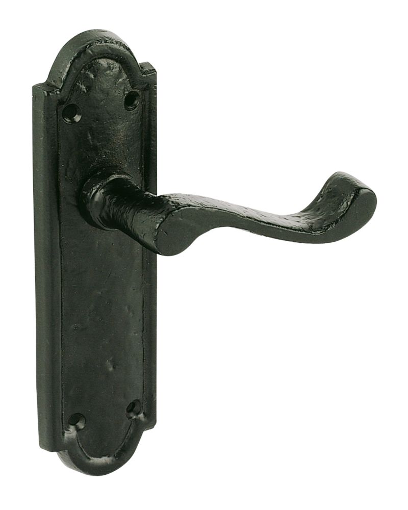 Black Lever Latch Door Handle Shaped Plate