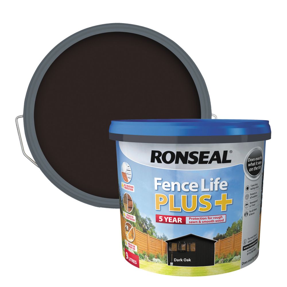 Ronseal Fence Life Plus Shed & Fence Treatment Dark Oak 9Ltr | Fence ...