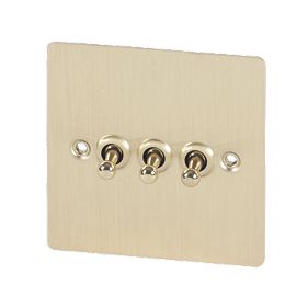 Volex 3G 2W Toggle Sw Brushed Brass Flat Plate