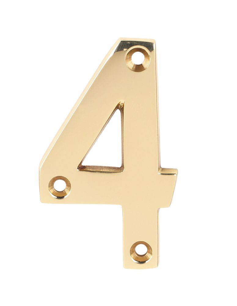 Polished Brass Door Numeral No. 4 - 75mm