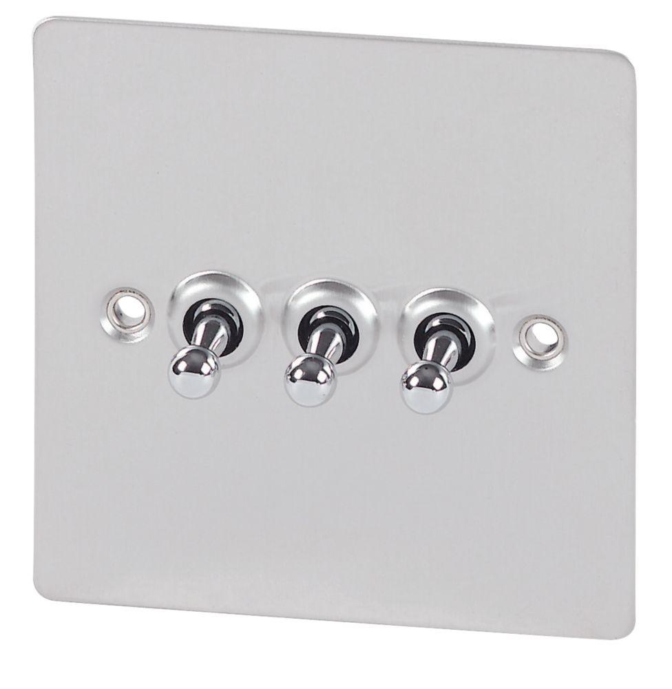 Volex 3G 2W Toggle Sw Brushed Stainless Flat Plate