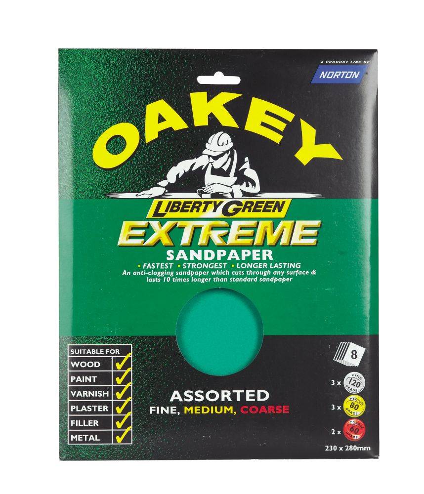 Oakey Extreme Assorted Sandpaper Pack of 8
