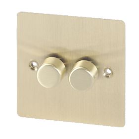 Volex 2G 2W 250W M/LV Dimmer Brushed Brass Flt Plt