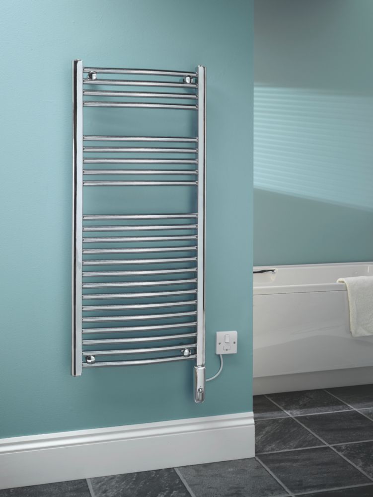 Kudox Curved Chrome Electric Thermo Radiator 1100 x 500mm 250W 850Btu