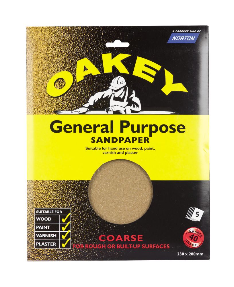 Oakey General Purpose Glass Paper Coarse Pack of 5