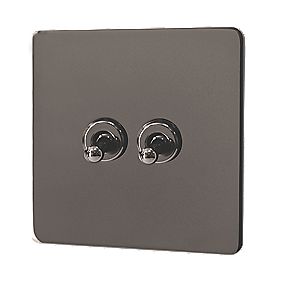 GET 2 Gang 2 Way 10A Toggle Switch Neutral Ins Black Nickel