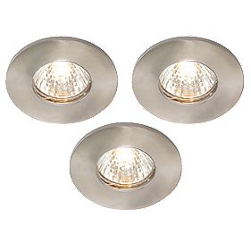 Fixed Brushed Chrome 240V Mains Voltage Bathroom Downlight Pack of 3