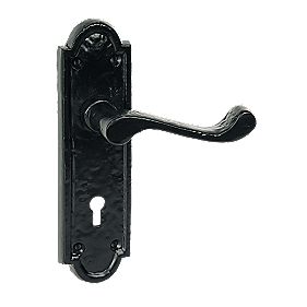 Black Lever Lock Door Handle Shaped Plate