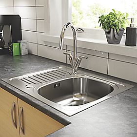 Pyramis Aurora Kitchen Sink Stainless Steel 1 Bowl and Drainer 620 x 500mm
