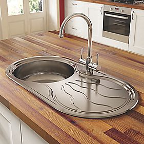 Pyramis Twig Kitchen Sink Stainless Steel 1 Bowl and Drainer 850 x 450mm