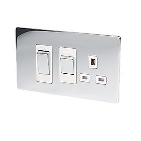 LAP 2 Gang 45A DP Cooker Switch and 13A Switched Plug Socket Polished Chrome