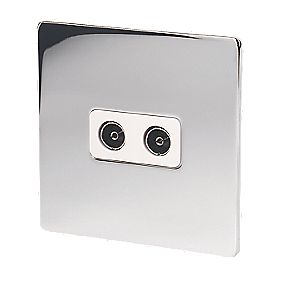 LAP 2 Gang Coaxial Socket Flat Plate Polished Chrome with White Insert