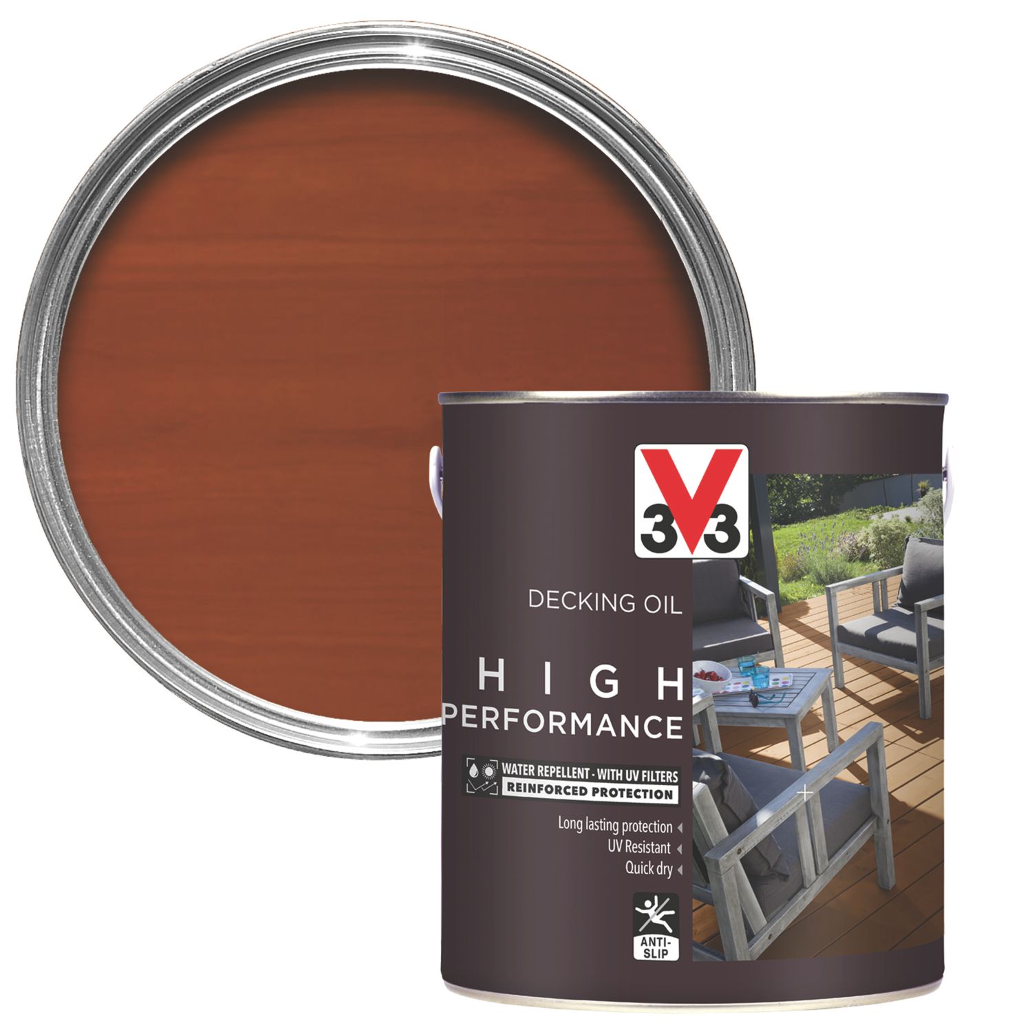 V33 UV-Resistant 2.5Ltr Teak Anti Slip Decking Oil (102TL)