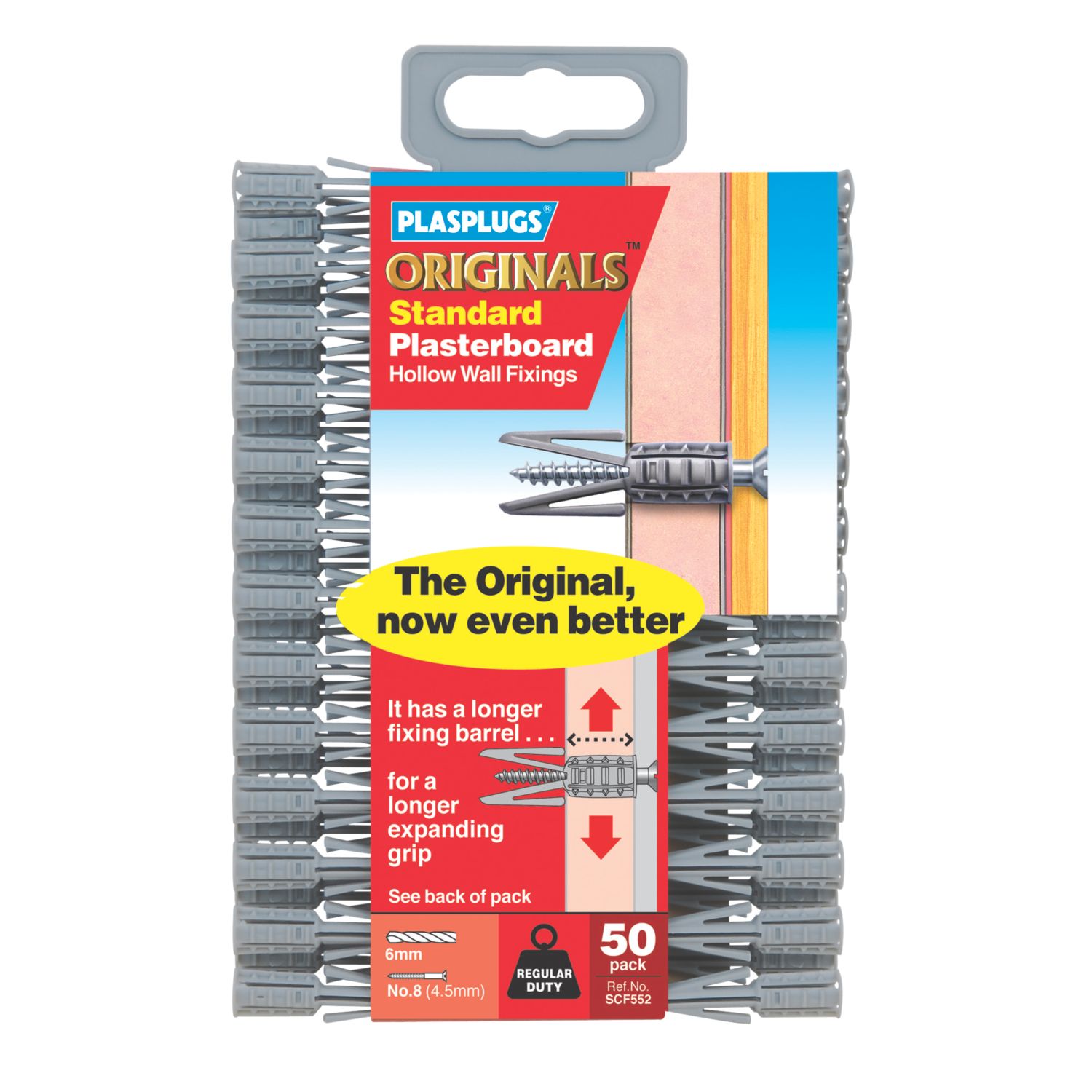 Plasplugs Original Plasterboard Wall Fixings 8mm x 39mm 50 Pack (1057K)