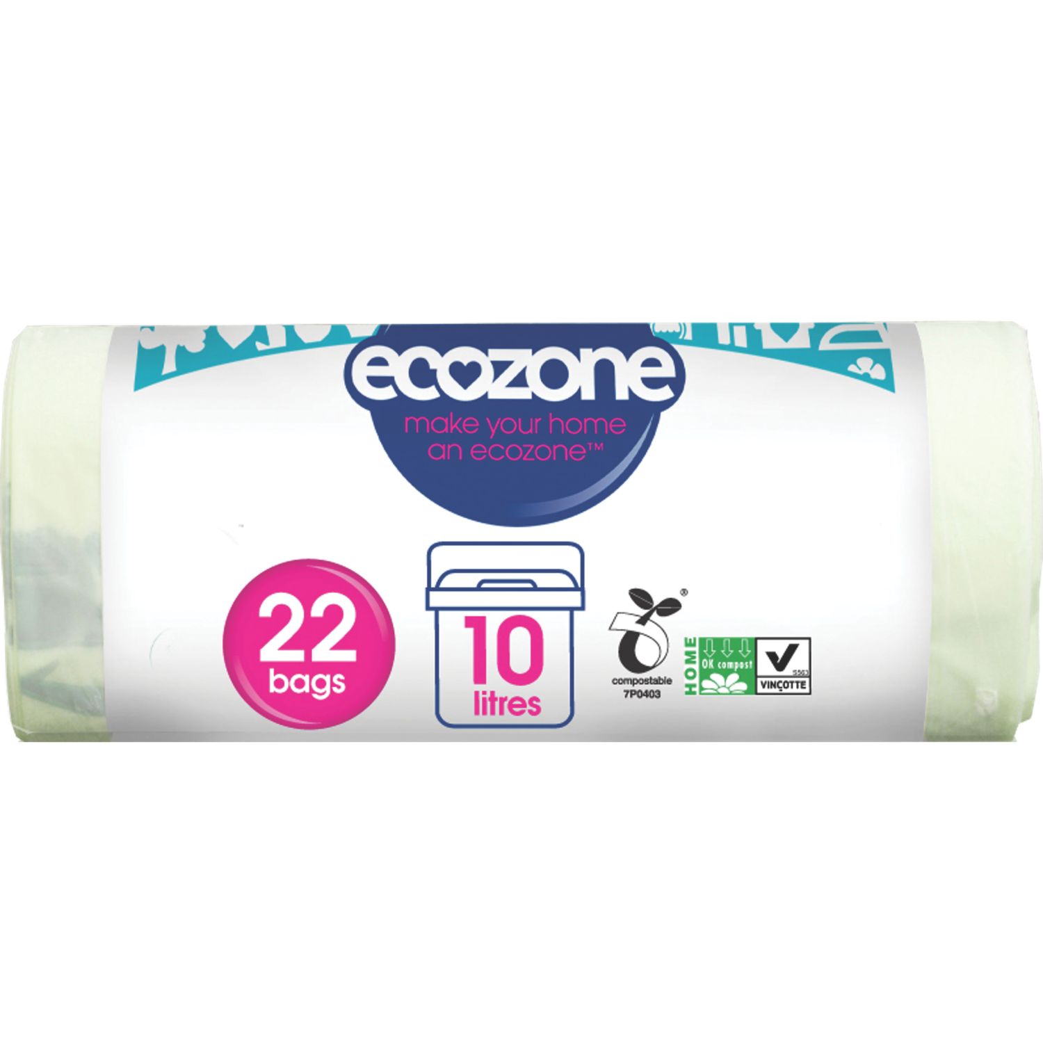 Ecozone White Caddy Bin Liners 10Ltr 22 Pack (111FC)