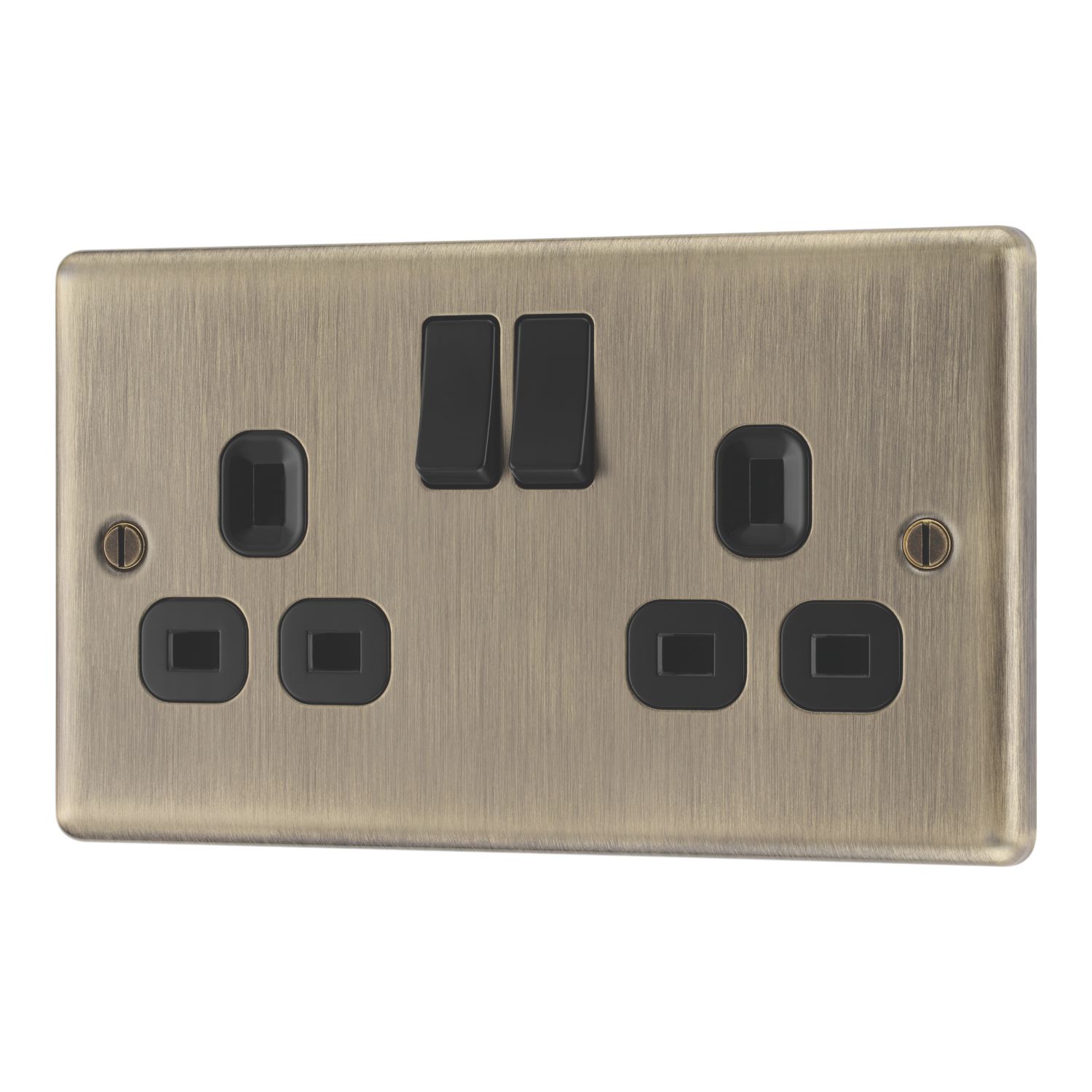 LAP 13A 2-Gang SP Switched Socket Antique Brass with Black Inserts (112PN)
