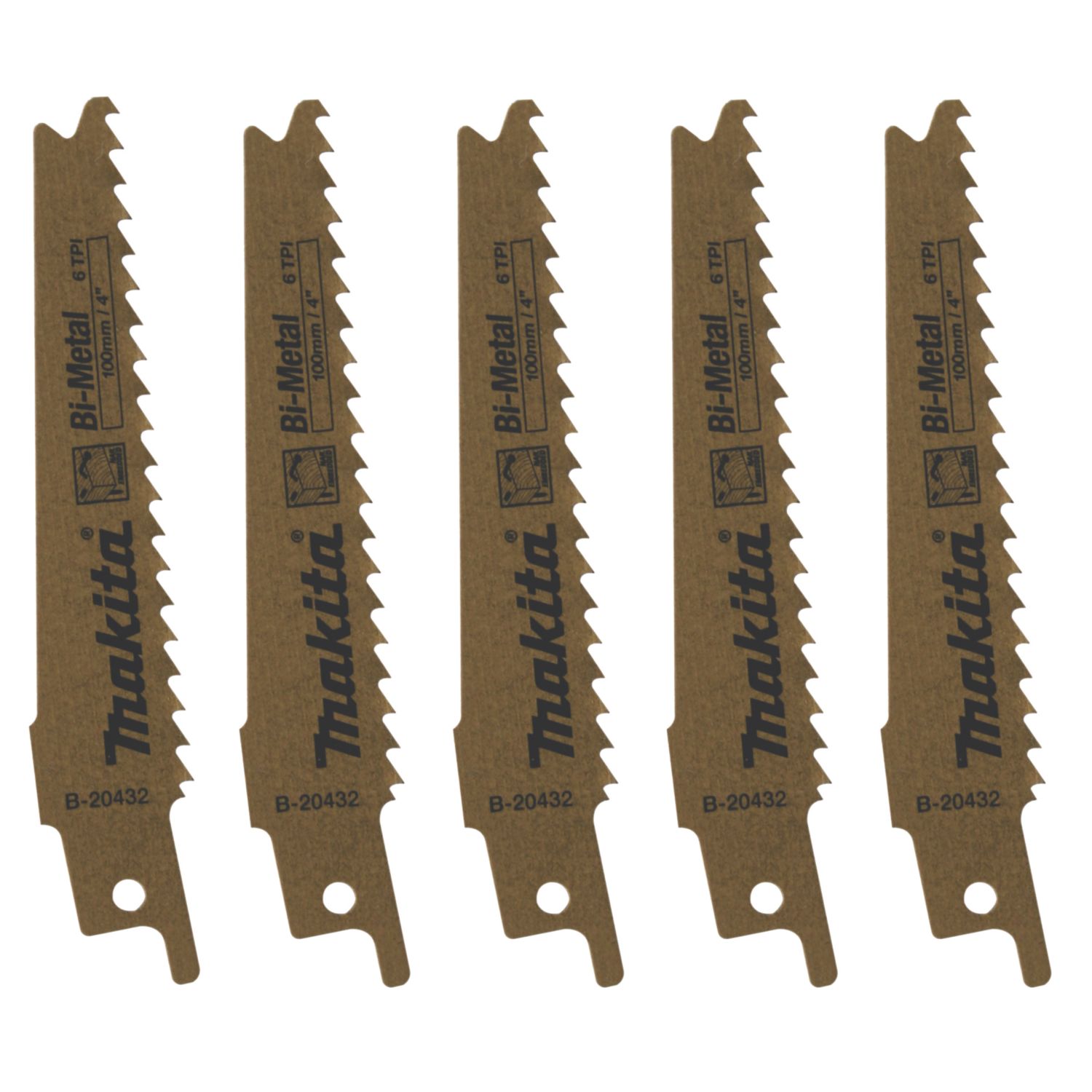 Makita B-20432 Wood with Nails Reciprocating Saw Blades 100mm 5 Pack (1145R)