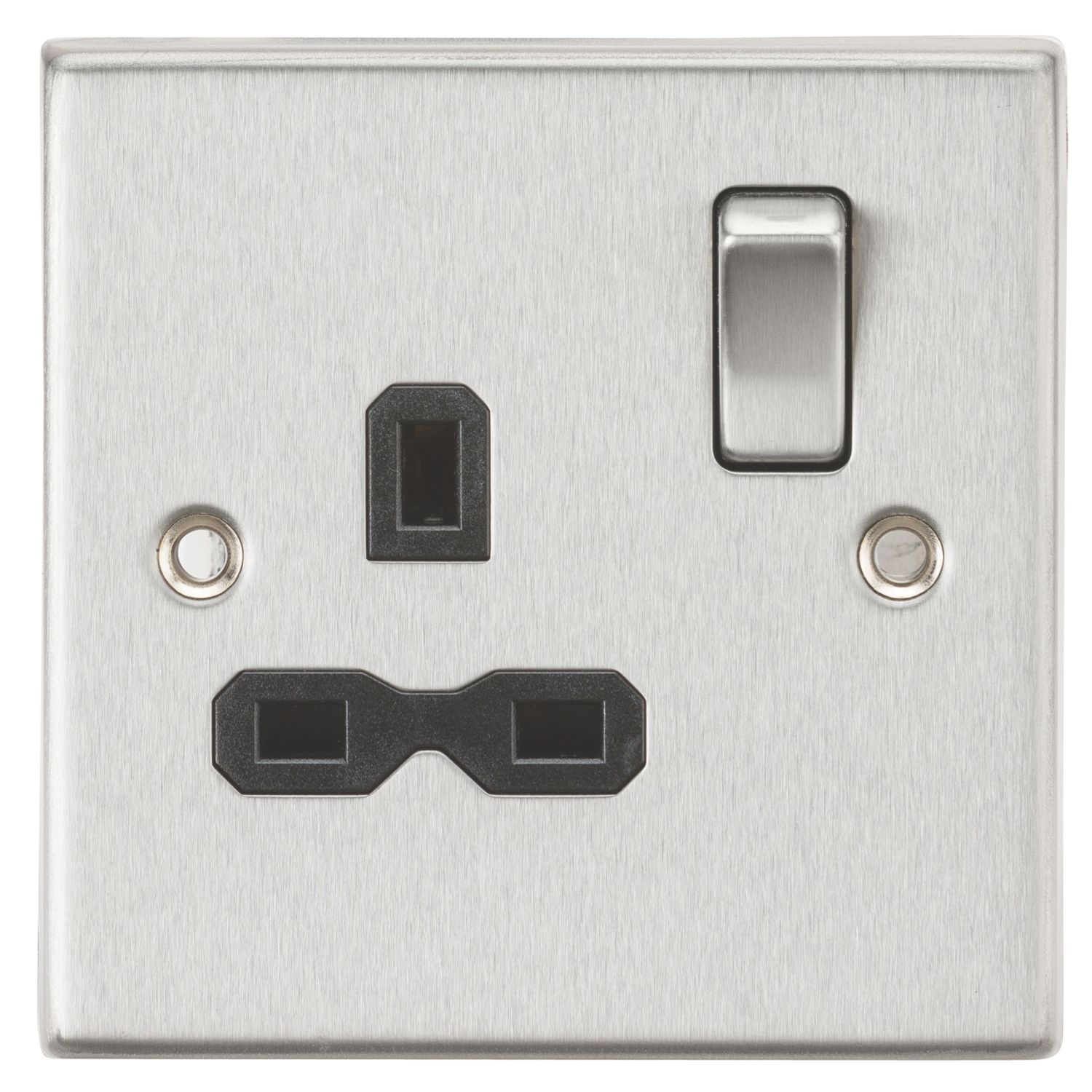 Knightsbridge 13A 1-Gang DP Switched Single Socket Brushed Chrome with Black Inserts (119TX)